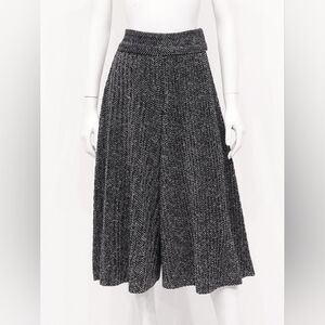 Specchio Shuttle Pleat Flared Pants Heathered Calami Tweed Pattern Black White